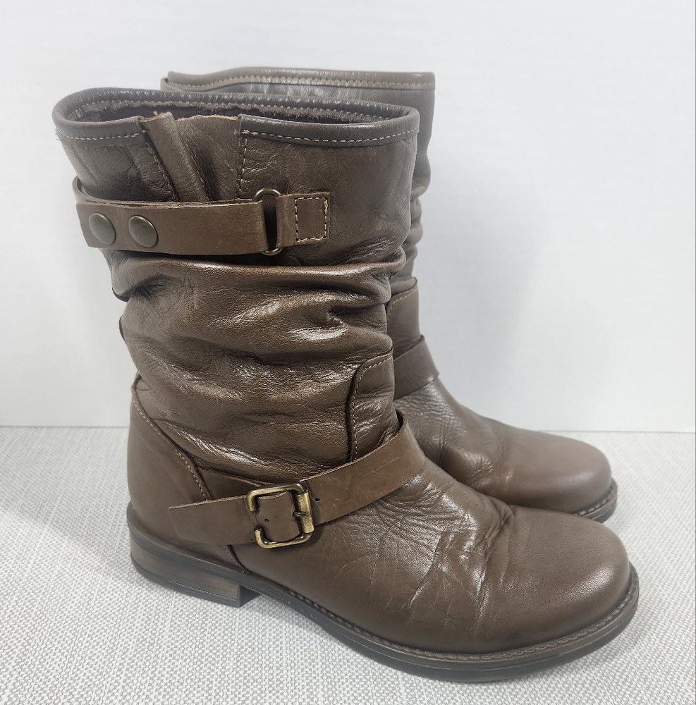 Eric Michael Size 39 Brown Leather Boots Biker Rugged Moto